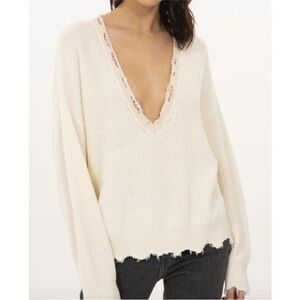 IRO‎ shore sweater distressed frayed edges in ecru size XS Feminine Grunge